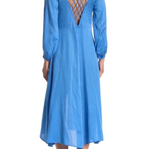 Free People blue silk dress $128 Later Days 3/4 length maxi dress. NWT size 6 - Picture 3 of 6